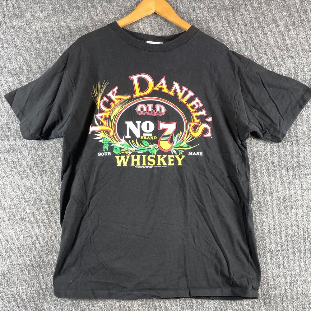 VTG Village Mews Shirt Mens XL Black Jack Daniels Whickey No 7 Single Stitch 80s